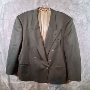 Vtg Terzo Uomo Double Breasted Blazer 44s Peak Lapels Wool Olive Green Sport Coa